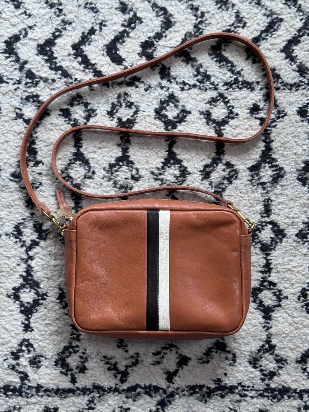 Clare V Midi Sac Black and White Stripe Leather Bag